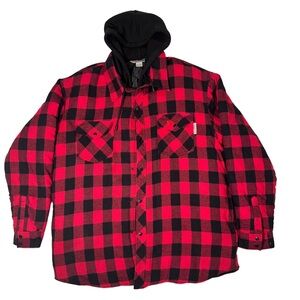 Work King Red and Black Plaid Hooded Jacket Flannel Quilted
